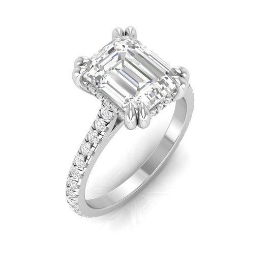 EMERALD DOUBLE PRONGS WITH PAVE RING