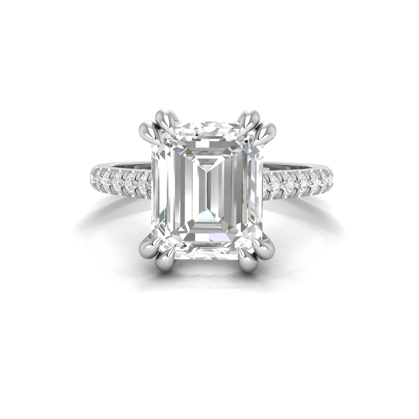 EMERALD DOUBLE PRONGS WITH PAVE RING