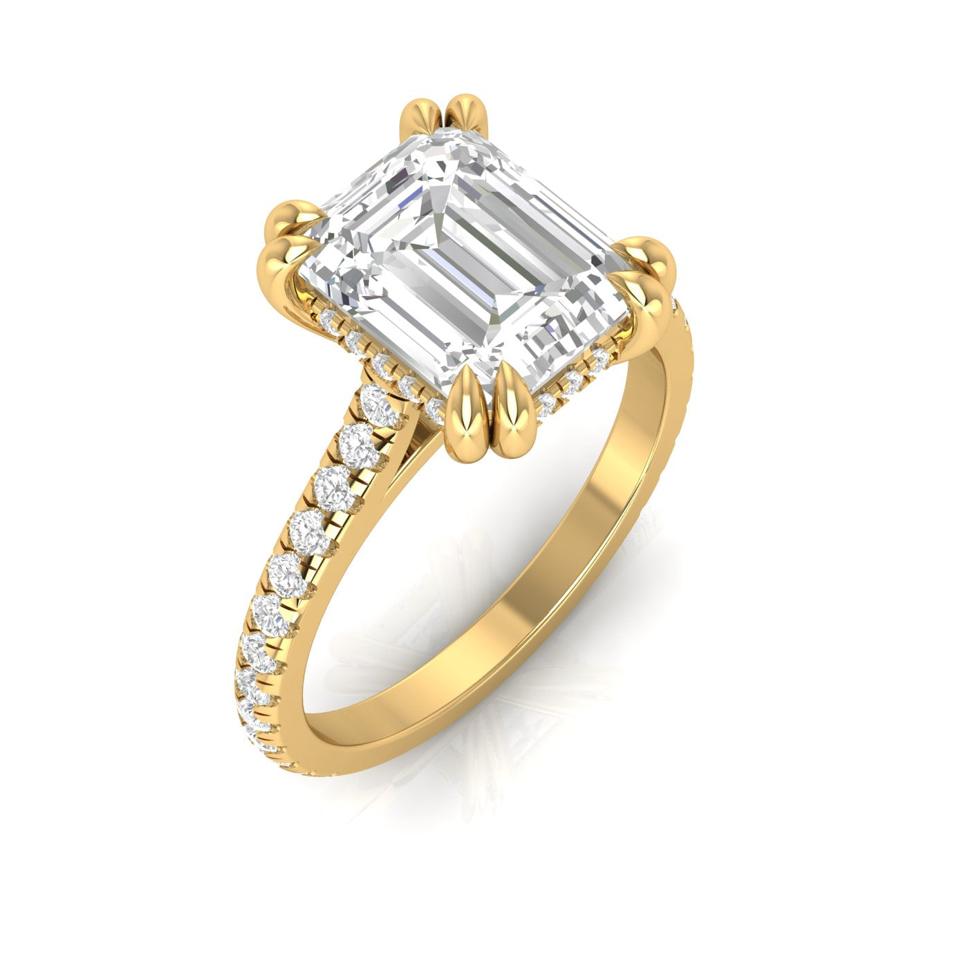 EMERALD DOUBLE PRONGS WITH PAVE RING