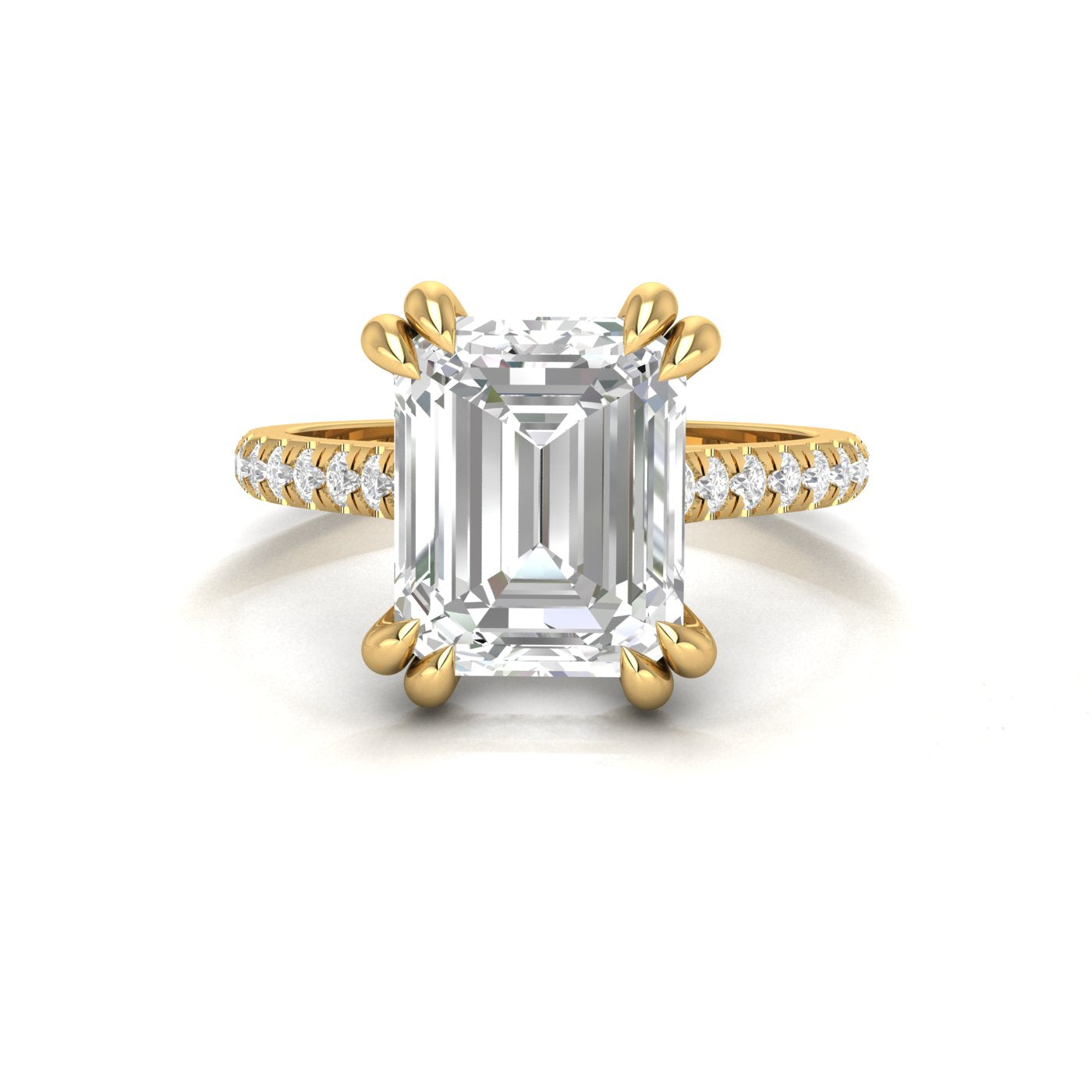 EMERALD DOUBLE PRONGS WITH PAVE RING