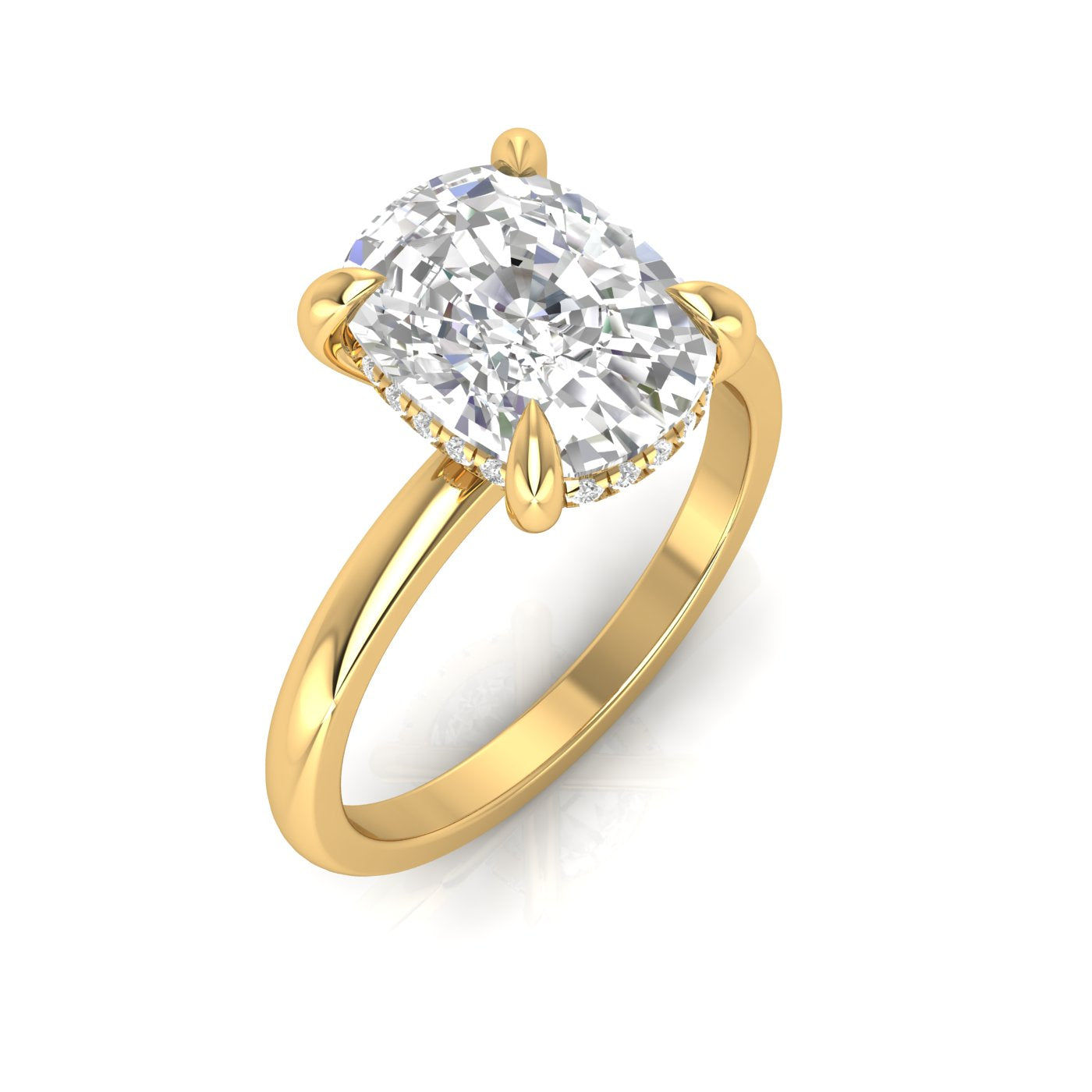 LONG CUSHION RING WITH HIDDEN HALO