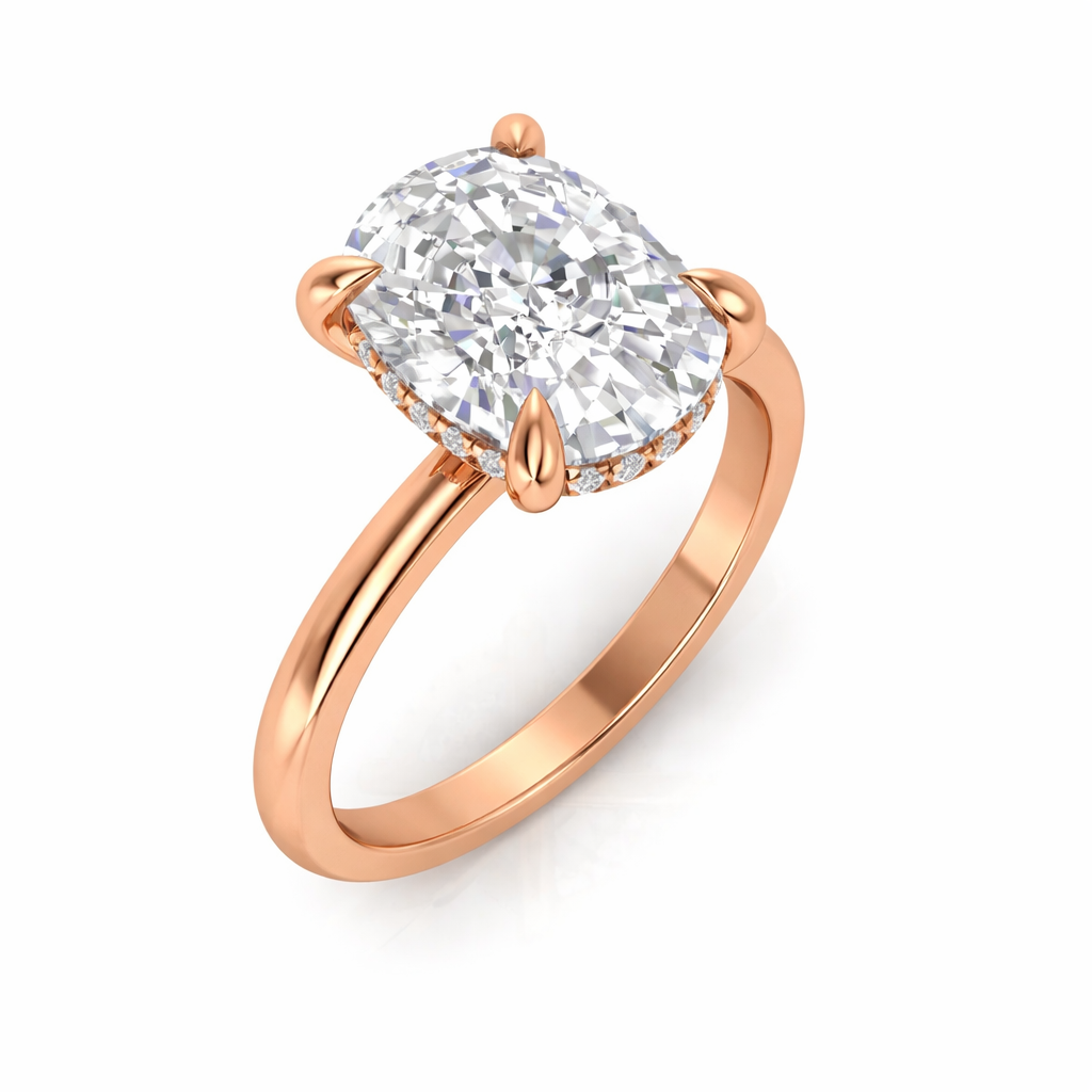 LONG CUSHION RING WITH HIDDEN HALO