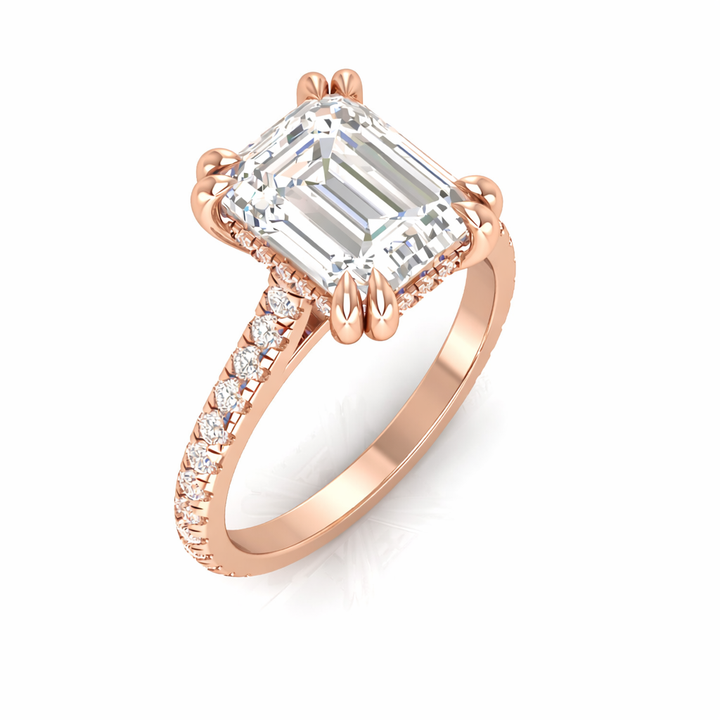 EMERALD DOUBLE PRONGS WITH PAVE RING